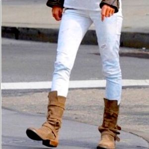 Florentini + Baker tan suede buckle boots